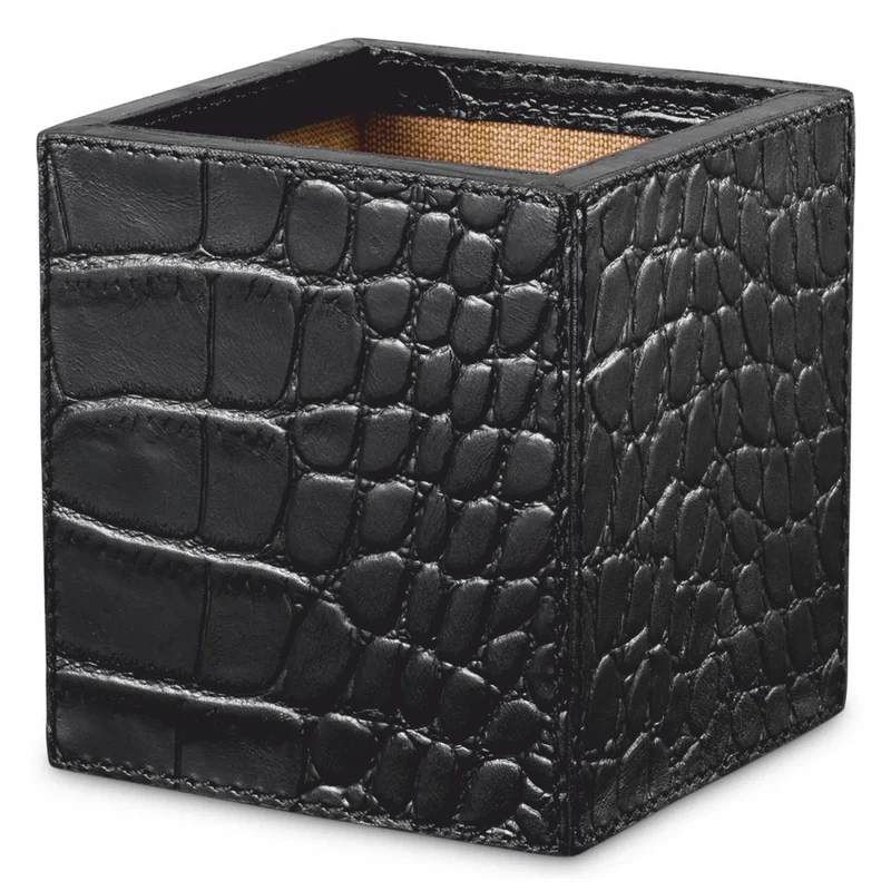 Casa Padrino Luxus Echtleder Schreibtisch Set Schwarz - Schreibtisch Accessoires