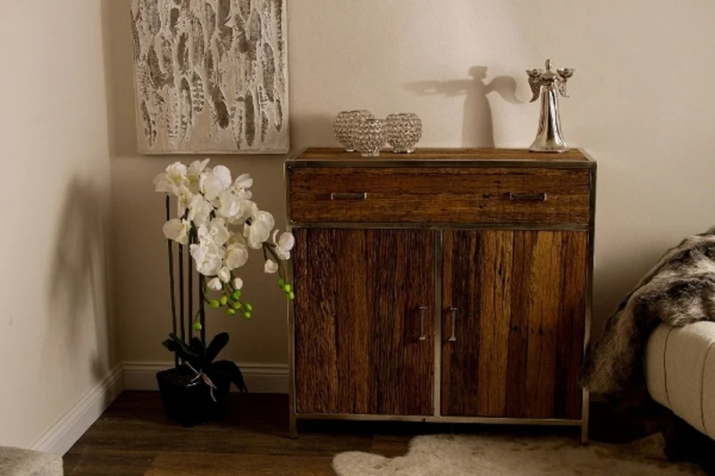 Casa Padrino Luxus Sideboard mit 2 Türen und 1 Schublade Braun / Silber 90 x 40 x H. 86 cm - Luxus Möbel
