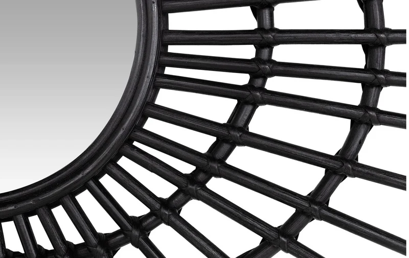 Casa Padrino Designer Rattan Spiegel Schwarz Ø 75 cm - Deko Accessoires