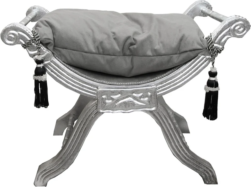 Casa Padrino Barock Sitzhocker - Kreuzhocker Grau / Silber - Möbel