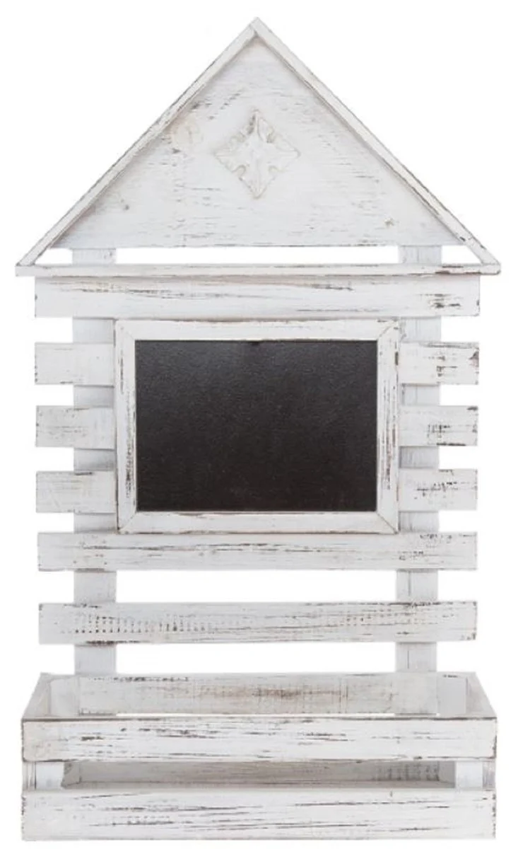 Casa Padrino Landhausstil Shabby Chic Wandhängeschrank Antik Weiß 60 x 21 x H. 38 cm - Handgefertigter Hängeschrank mit Kreidetafel