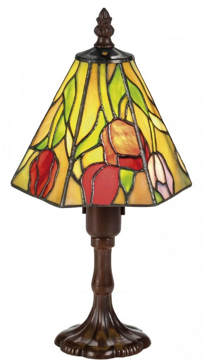 Casa Padrino Luxus Tiffany Tischleuchte / Hockerleuchte Rosen Mehrfarbig Ø 15 x H. 30 cm - Luxus Qualität