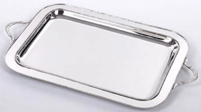 Casa Padrino Luxus Messing Serviertablett Silber 64 x 38 x H. 3 cm - Gastronomie Accessoires