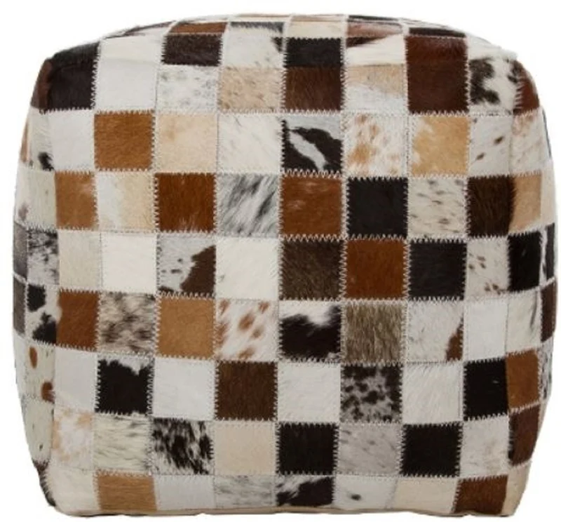 Casa Padrino Luxus Sitzwürfel Mehrfarbig 40 x 40 x H. 40 cm - Fell Sitzhocker im Patchwork Design