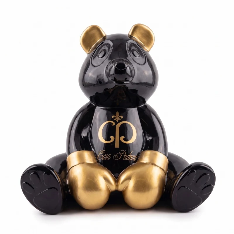 Casa Padrino Luxus Deko Figur Boxer Teddybär Schwarz / Gold 50 cm - Deko Skulptur