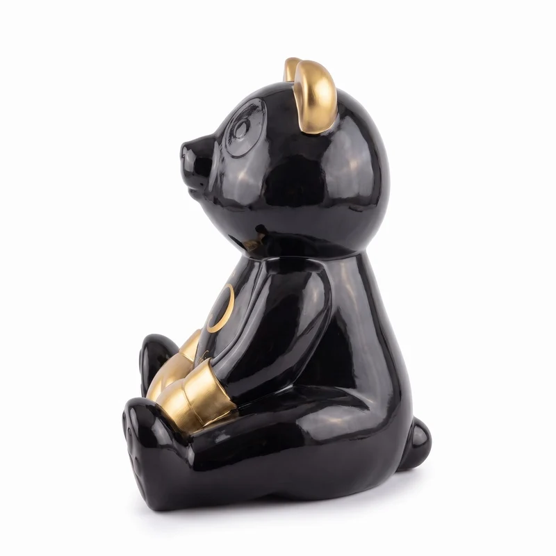 Casa Padrino Luxus Deko Figur Boxer Teddybär Schwarz / Gold 50 cm - Deko Skulptur