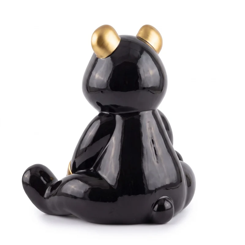 Casa Padrino Luxus Deko Figur Boxer Teddybär Schwarz / Gold 50 cm - Deko Skulptur