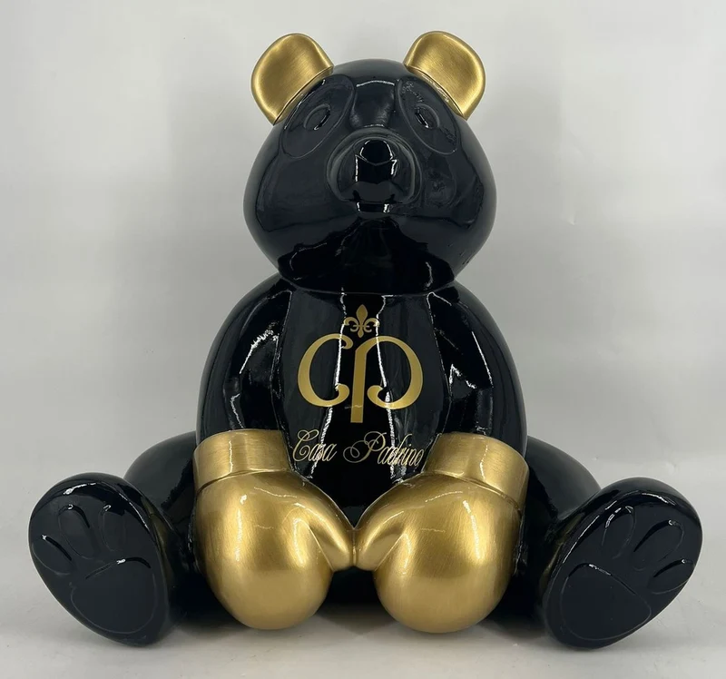 Casa Padrino Luxus Deko Figur Boxer Teddybär Schwarz / Gold 50 cm - Deko Skulptur