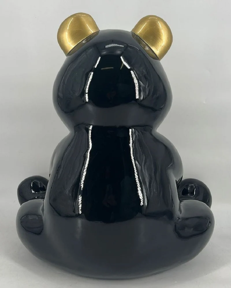 Casa Padrino Luxus Deko Figur Boxer Teddybär Schwarz / Gold 50 cm - Deko Skulptur