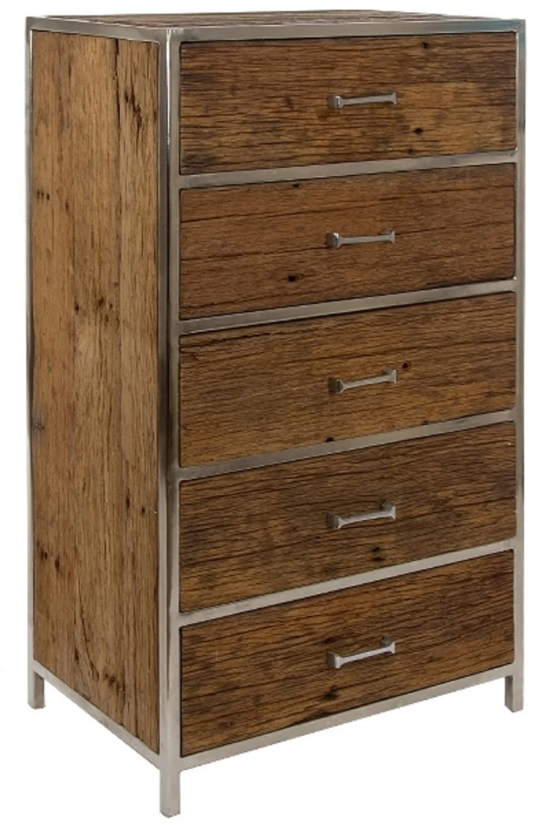 Casa Padrino Luxus Kommode mit 5 Schubladen Braun / Silber 60 x 40 x H. 110 cm - Luxus Möbel