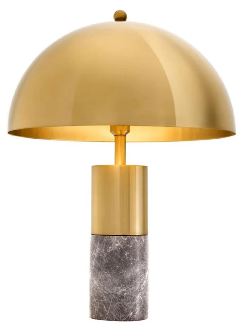 Casa Padrino Luxus Tischleuchte Messingfarben / Grau Ø 50 x H. 70 cm - Tischlampe mit rundem Metall Lampenschirm
