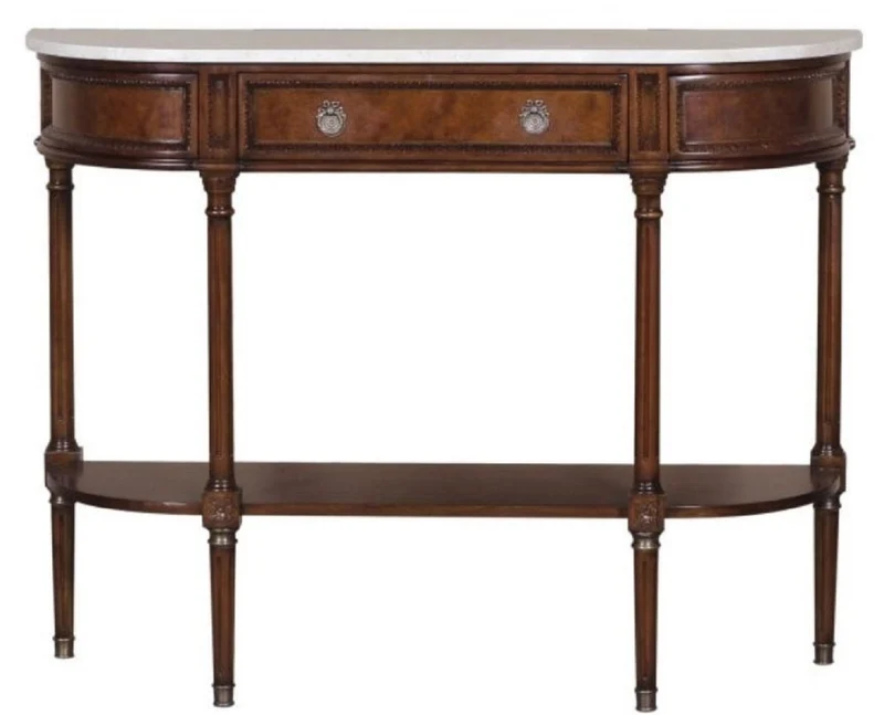 Casa Padrino Luxus Jugendstil Mahagoni Konsole mit Marmorplatte Dunkelbraun / Weiß 114 x 40 x H. 88 cm - Luxus Qualität