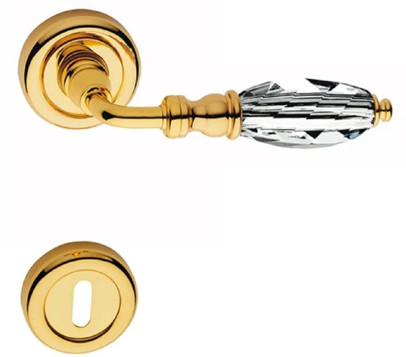 Casa Padrino Luxus Türklinken Set Gold 13 x H. 5 cm - Messing Türgriffe mit Swarovski Kristallglas