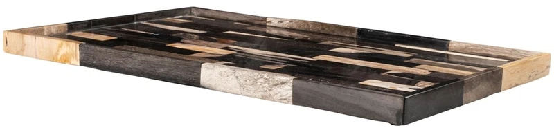 Casa Padrino Luxus Tablett Mehrfarbig 40 x 25 x H. 2 cm - Serviertablett aus versteinertem Holz