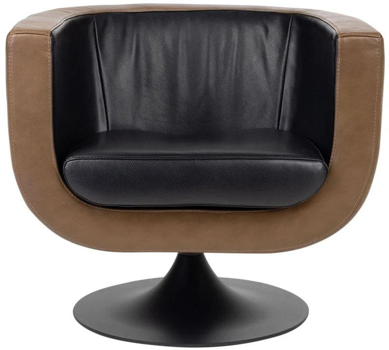 Casa Padrino Luxus Wohnzimmer Echtleder Drehsessel Schwarz / Braun 75 x 70 x H. 66,5 cm - Luxus Möbel