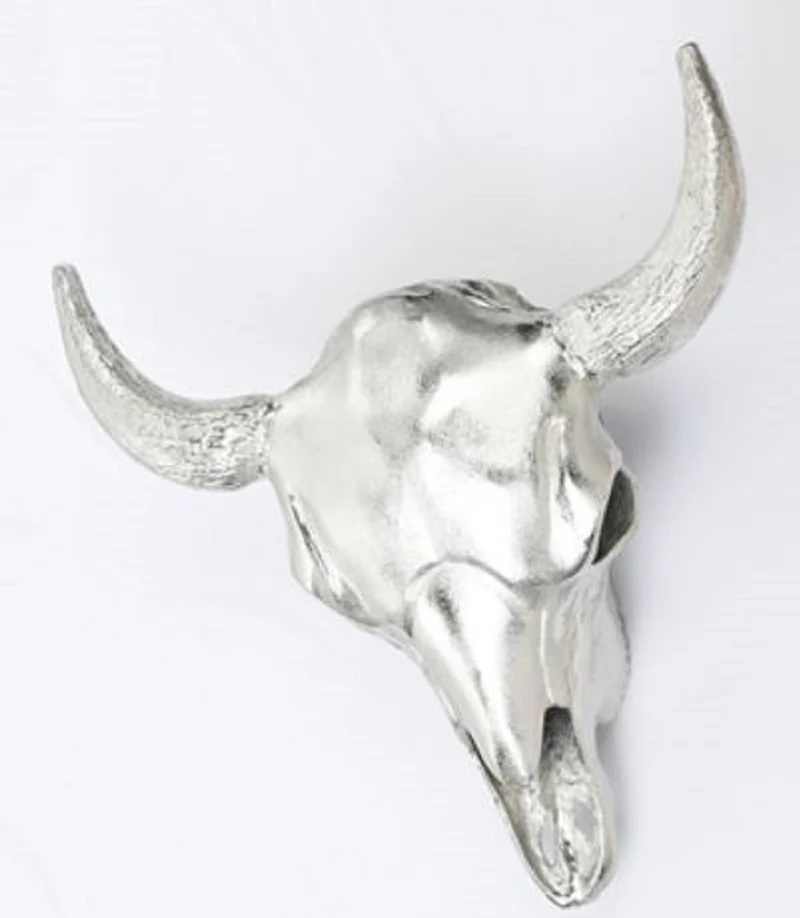 Casa Padrino Designer Wandleuchte Stierkopf Silber 66 x 12 x H. 54 cm - Dekorative Aluminium Wandlampe