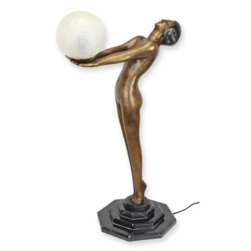 Casa Padrino Jugendstil Tischleuchte Frau Bronze / Schwarz / Weiß H. 72,5 cm