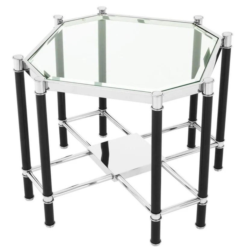 Casa Padrino Luxus Beistelltisch mit Glasplatte Silber / Schwarz 72,5 x 72,5 x H. 55,5 cm - Wohnzimmermöbel