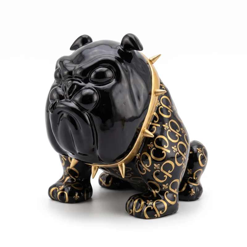 Casa Padrino Luxus Deko Figur Hund Bulldogge Schwarz / Gold 20 cm - Deko Skulptur