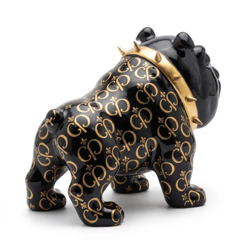 Casa Padrino Luxus Deko Figur Hund Bulldogge Schwarz / Gold 20 cm - Deko Skulptur