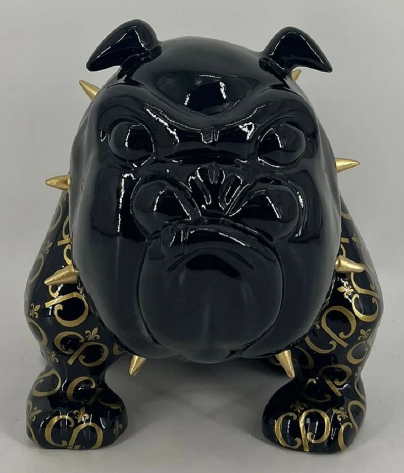 Casa Padrino Luxus Deko Figur Hund Bulldogge Schwarz / Gold 20 cm - Deko Skulptur