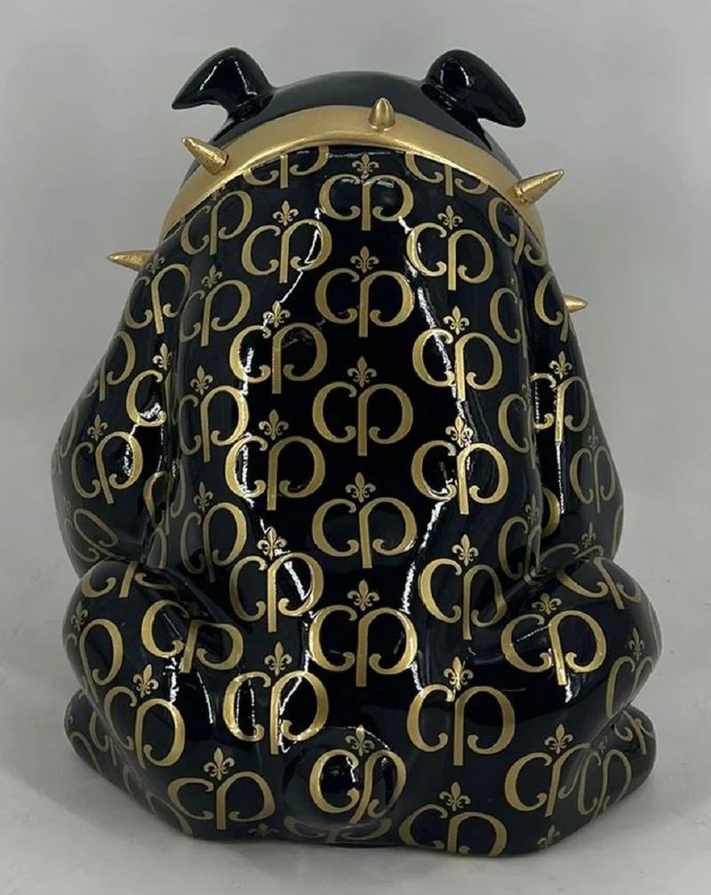 Casa Padrino Luxus Deko Figur Hund Bulldogge Schwarz / Gold 20 cm - Deko Skulptur