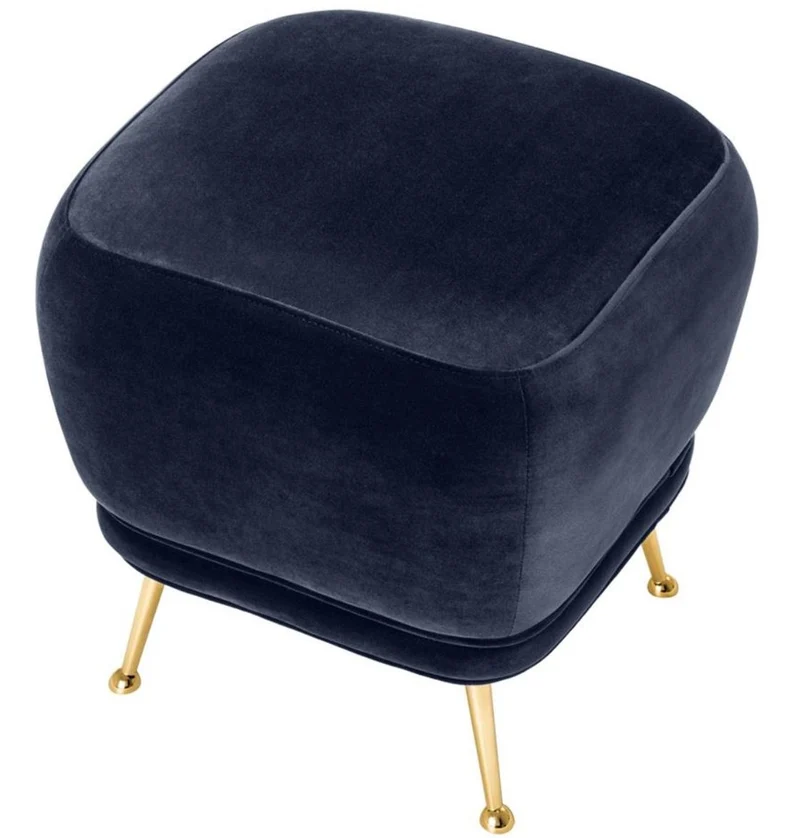 Casa Padrino Luxus Samt Hocker Mitternachtsblau / Messingfarben 47 x 47 x H. 47 cm - Luxus Möbel