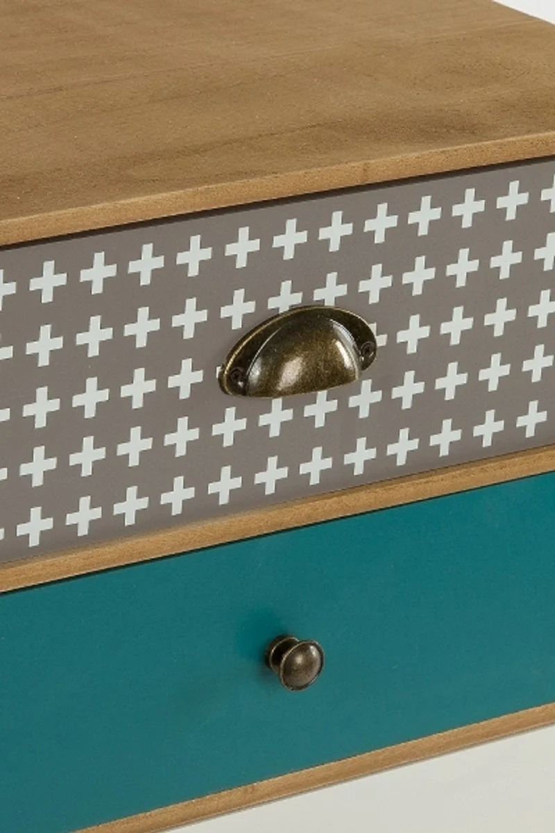 Casa Padrino Luxus Kommode mit 8 Schubladen Hellbraun / Mehrfarbig 94 x 34 x H. 84 cm - Kommode im 70er Jahre Design