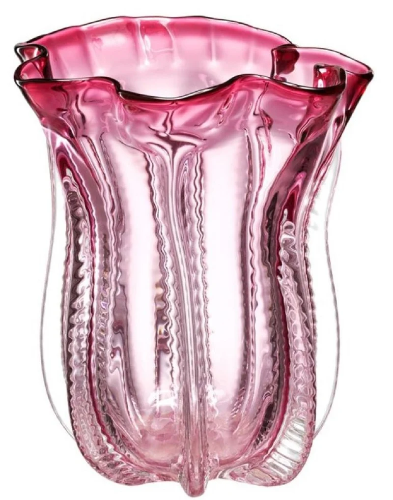 Casa Padrino Designer Glas Blumenvase Rosa Ø 25 x H. 28 cm - Luxus Deko Vase