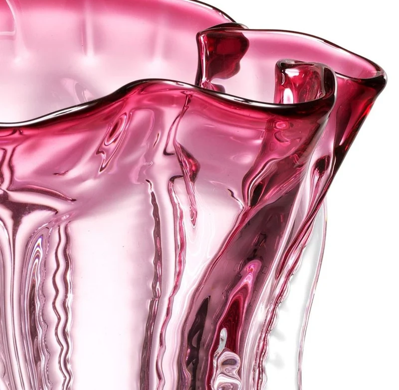 Casa Padrino Designer Glas Blumenvase Rosa Ø 25 x H. 28 cm - Luxus Deko Vase