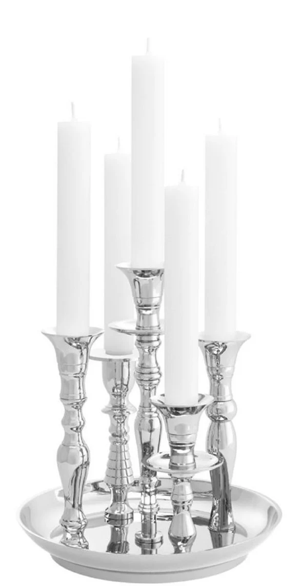 Casa Padrino Luxus Messing Kerzenhalter Silber Ø 22 x H. 23,5 cm - Hotel & Restaurant Accessoires