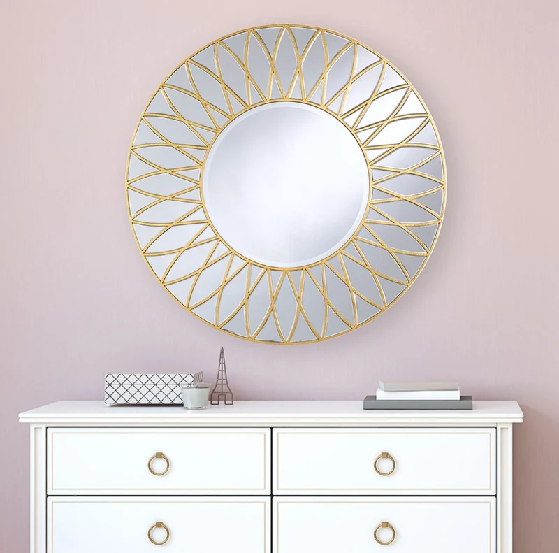 Casa Padrino Luxus Spiegel mit Blütenblatt Motiv Gold Ø 100 cm - Luxus Qualität