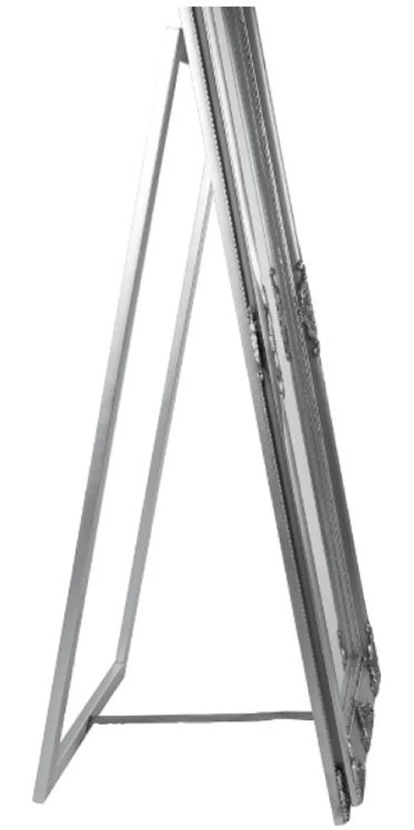 Casa Padrino Barock Standspiegel Silber 50 x H. 180 cm - Handgefertigter Spiegel mit Holzrahmen & wunderschönen Verzierungen