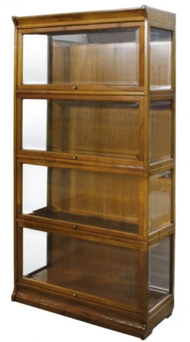 Casa Padrino Luxus Bücherschrank mit 4 Glastüren und LED Beleuchtung Hellbraun 90 x 39 x H. 182 cm - Büroschrank