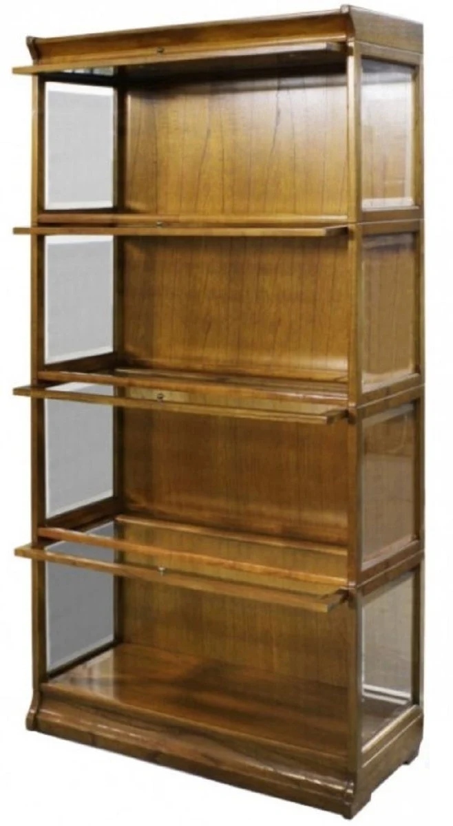 Casa Padrino Luxus Bücherschrank mit 4 Glastüren und LED Beleuchtung Hellbraun 90 x 39 x H. 182 cm - Büroschrank