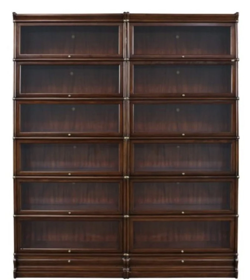Casa Padrino Luxus Mahagoni Bücherschrank mit 12 Glastüren und 2 Schubladen Dunkelbraun 172 x 31 x H. 211 cm - Luxus Büromöbel