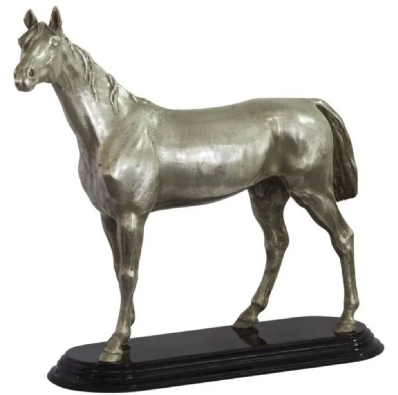 Casa Padrino Luxus Bronze Skulptur Pferd Silber / Schwarz 36 x 13 x H. 32 cm - Versilberte Dekofigur