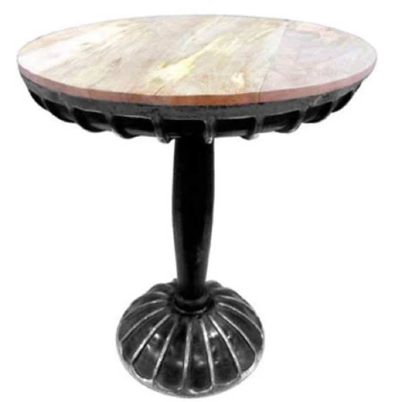 Casa Padrino Designer Beistelltisch Schwarz / Silber / Naturfarben Ø 55 x H. 66 cm - Runder Aluminium Beistelltisch mit Mangoholz Tischplatte