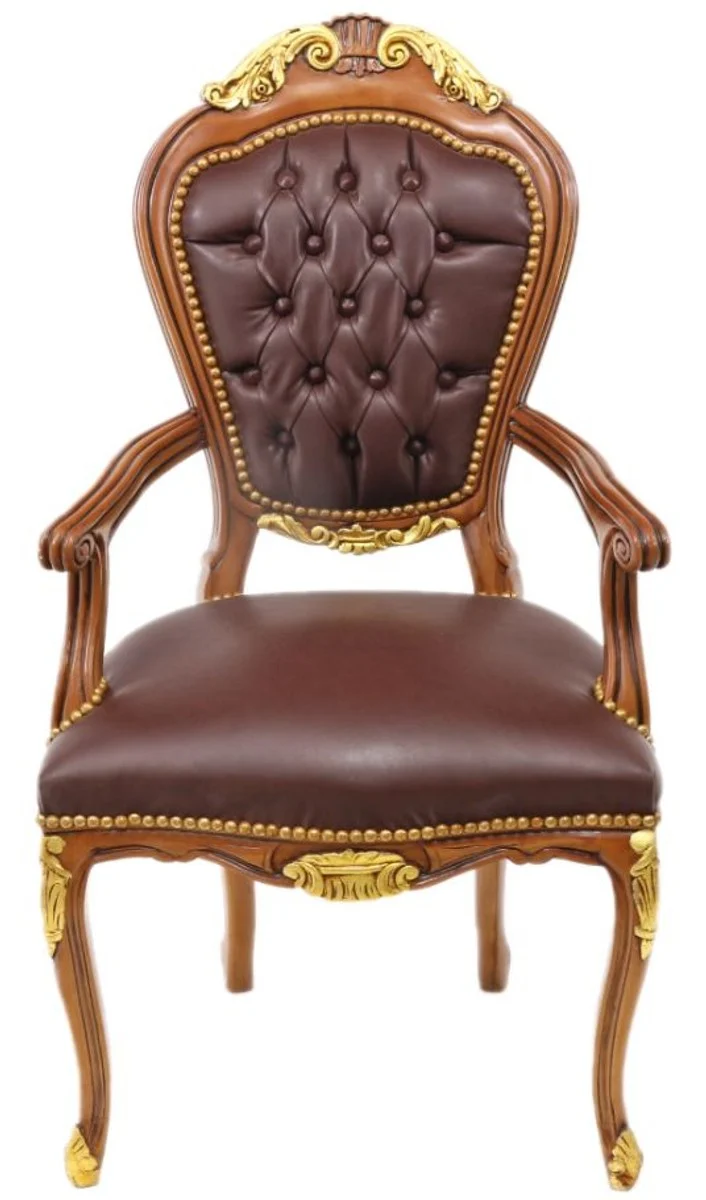 Casa Padrino Luxus Barock Mahagoni Stuhl mit Armlehnen - Luxus Schreibtisch Stuhl