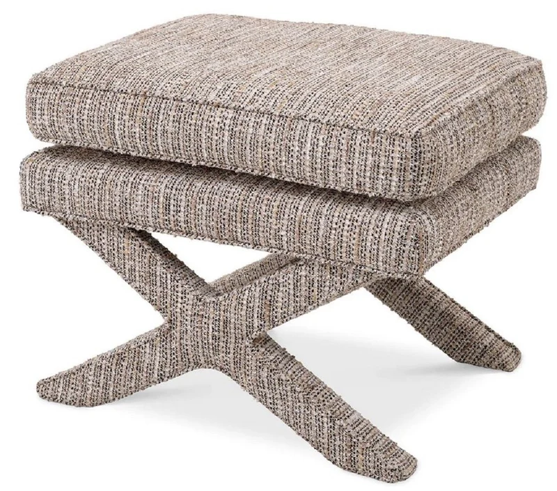 Casa Padrino Luxus Hocker Beige - Rechteckiger Sitzhocker - Kreuzhocker - Luxus Möbel
