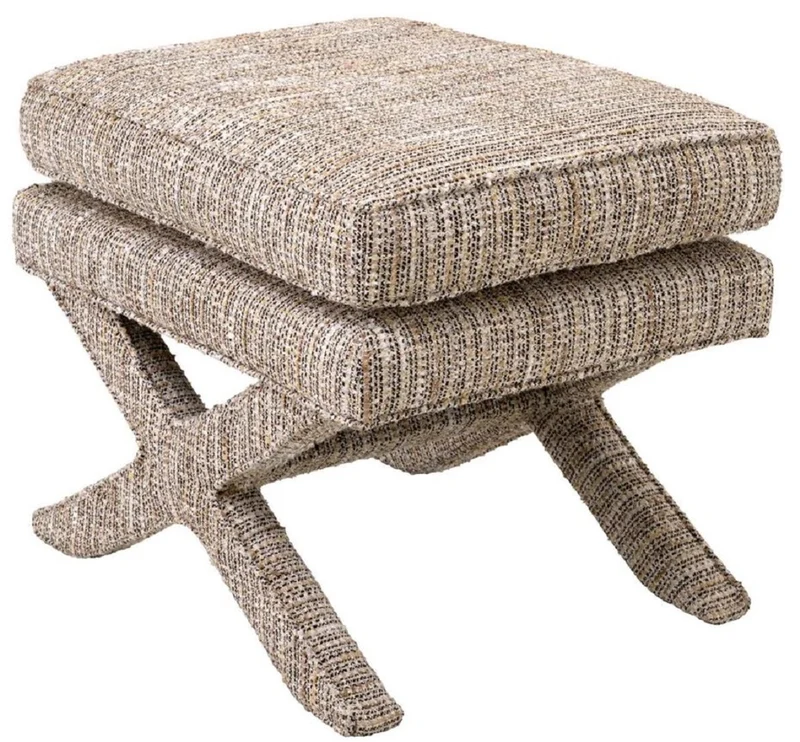 Casa Padrino Luxus Hocker Beige - Rechteckiger Sitzhocker - Kreuzhocker - Luxus Möbel