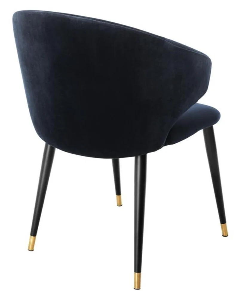 Casa Padrino Luxus Esszimmerstuhl mit Armlehnen Mitternachtsblau / Schwarz / Gold 57 x 66 x H. 83 cm - Esszimmermöbel