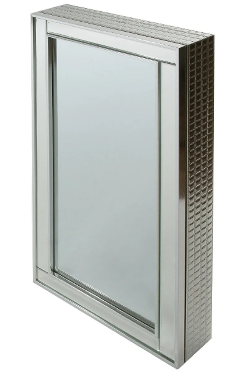 Casa Padrino Luxus Schmuckschrank Silber 40 x 9 x H. 80 cm - Spiegelschrank mit verspiegelter Schiebetür