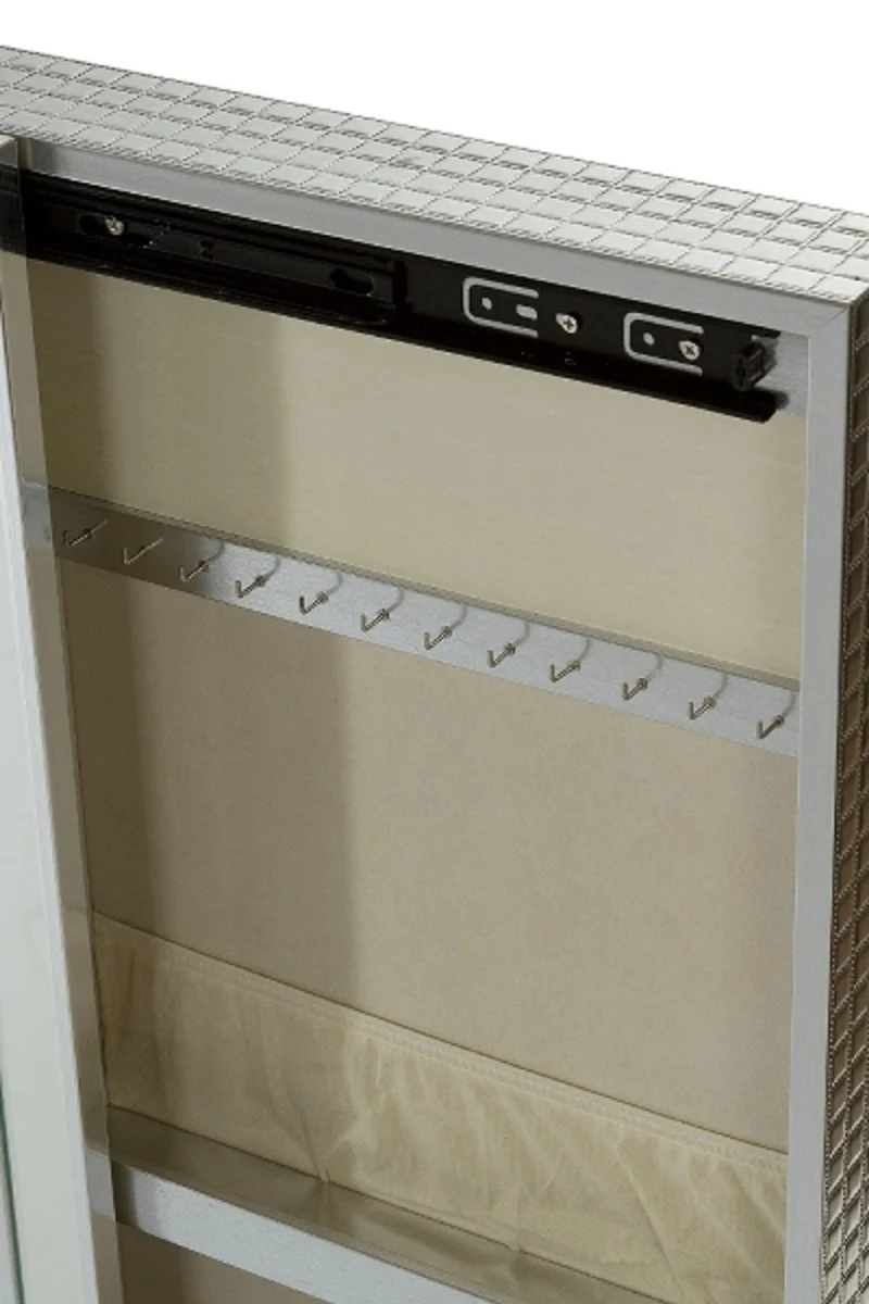 Casa Padrino Luxus Schmuckschrank Silber 40 x 9 x H. 80 cm - Spiegelschrank mit verspiegelter Schiebetür