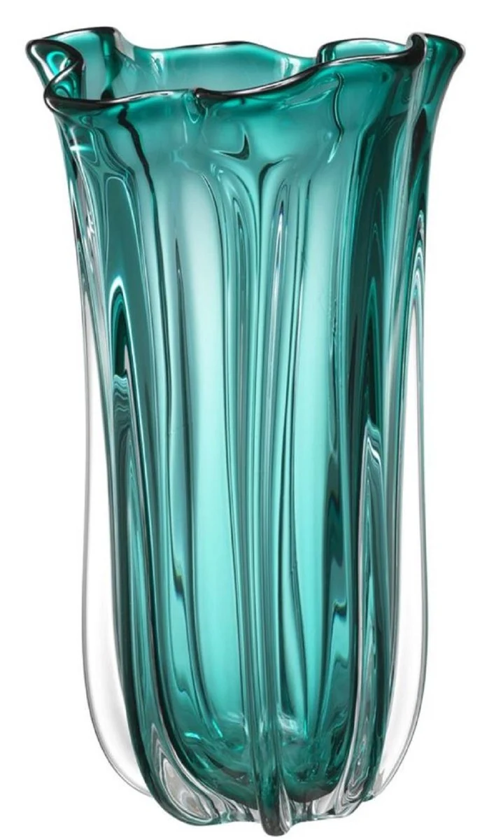 Casa Padrino Luxus Glas Vase / Blumenvase Türkis Ø 19 x H. 34 cm - Deko Accessoires