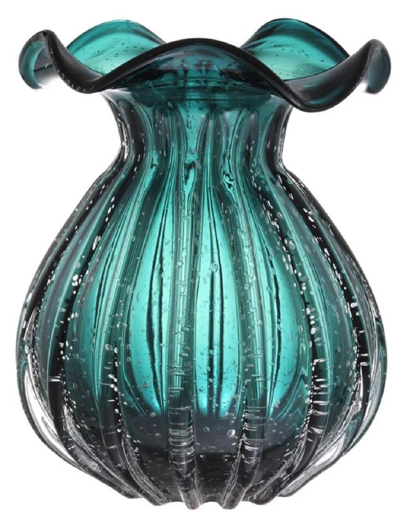 Casa Padrino Glas Vase / Blumenvase Grün Ø 26 x H. 33 cm - Luxus Wohnzimmer Deko