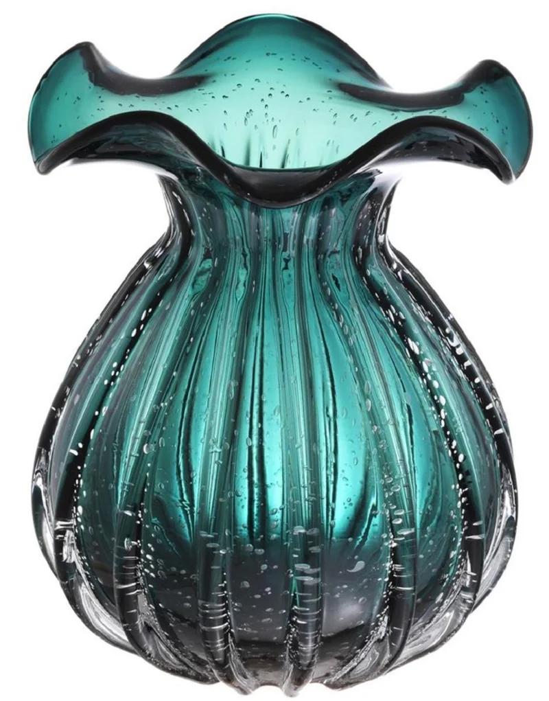 Casa Padrino Glas Vase / Blumenvase Grün Ø 26 x H. 33 cm - Luxus Wohnzimmer Deko