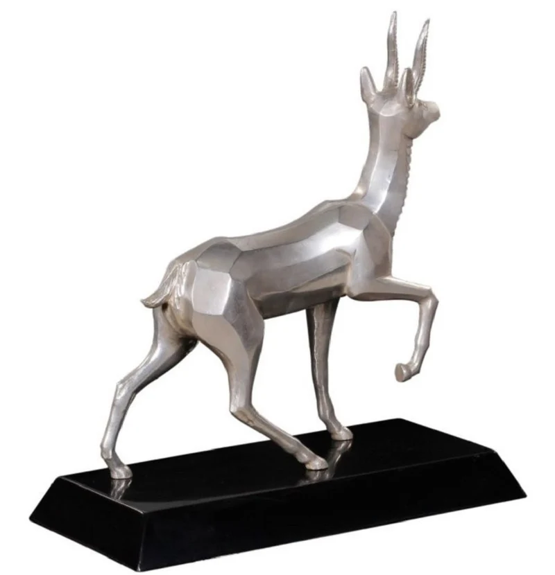 Casa Padrino Luxus Bronzefigur Antilope Silber / Schwarz 35 x 17 x H. 37 cm - Dekofigur mit Holzsockel