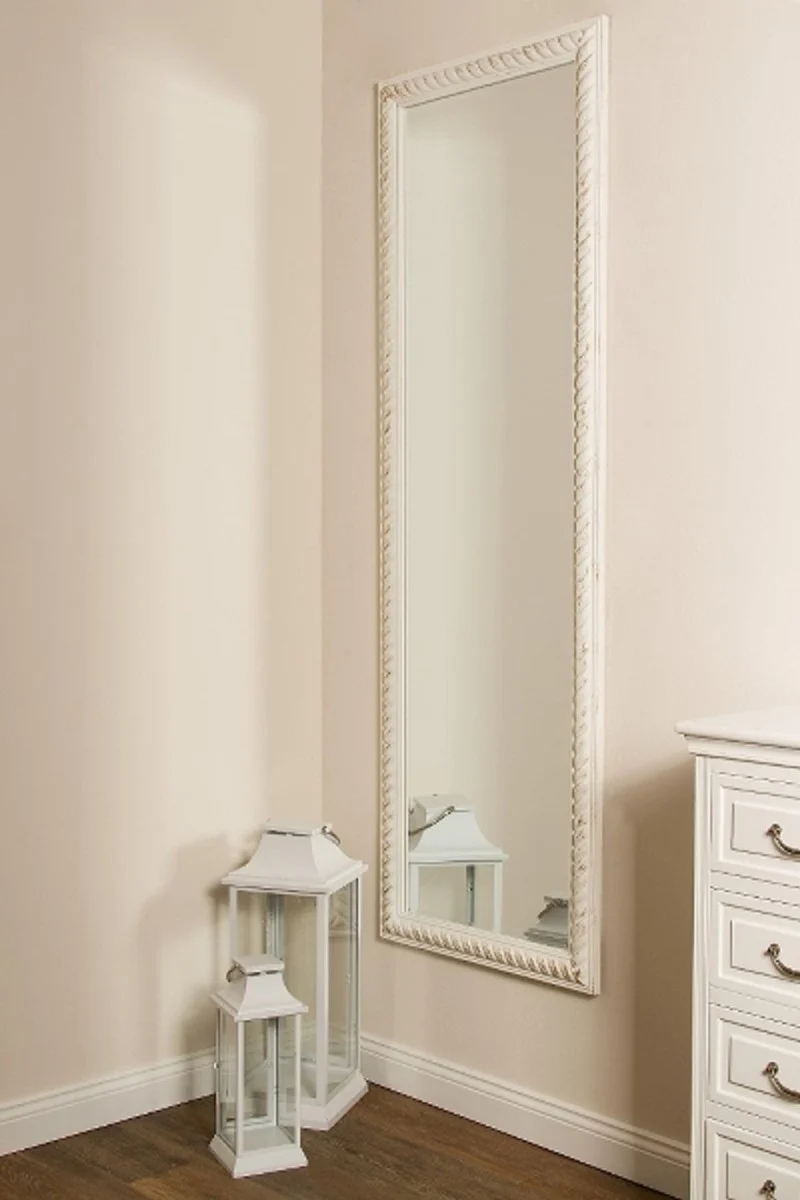 Casa Padrino Barock Wandspiegel Antik Weiß / Gold 62 x H. 187 cm - Barock Spiegel