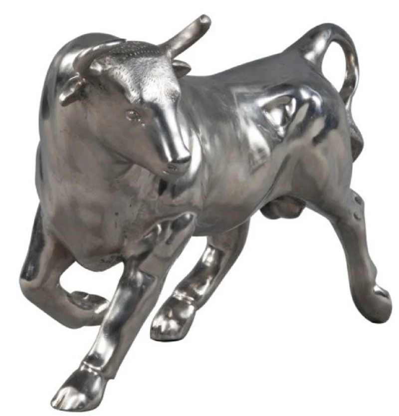 Casa Padrino Deko Bronzefigur Stier Silber 56 x 22 x H. 40 cm - Luxus Skulptur